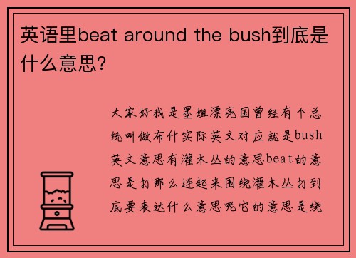 英语里beat around the bush到底是什么意思？