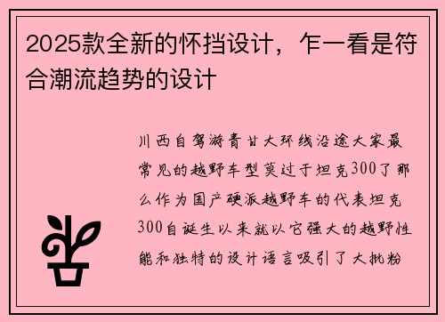 2025款全新的怀挡设计，乍一看是符合潮流趋势的设计